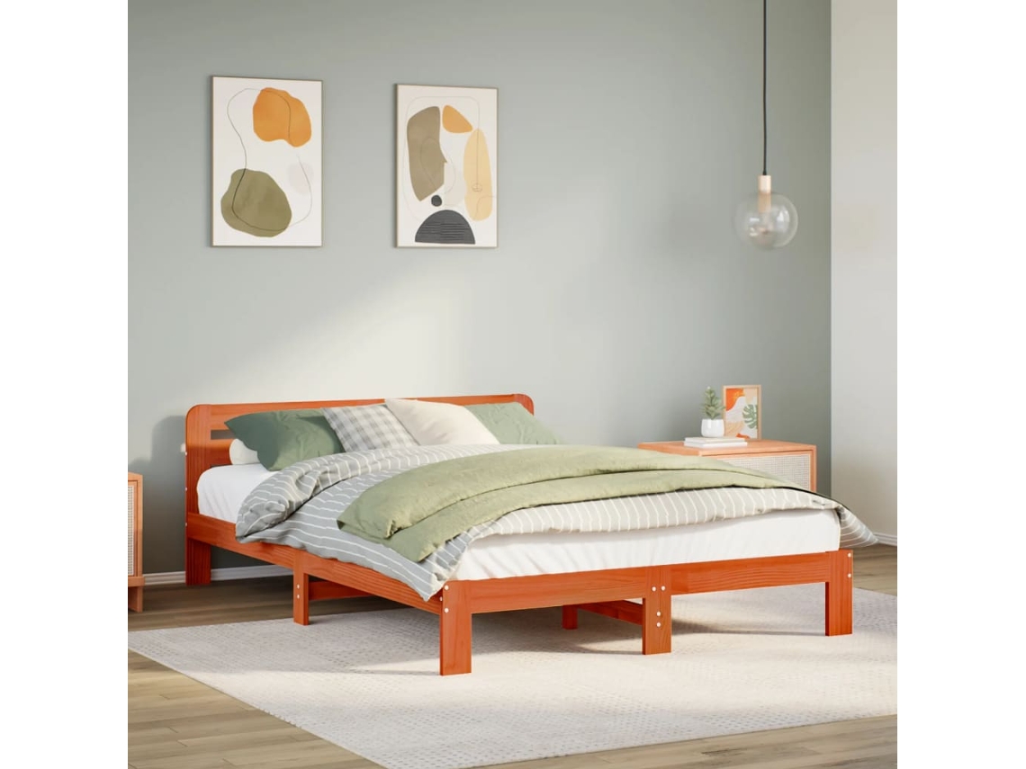 Cama Sem Colchão 135x190 Cm Madeira Pinho Maciça Castanho-mel