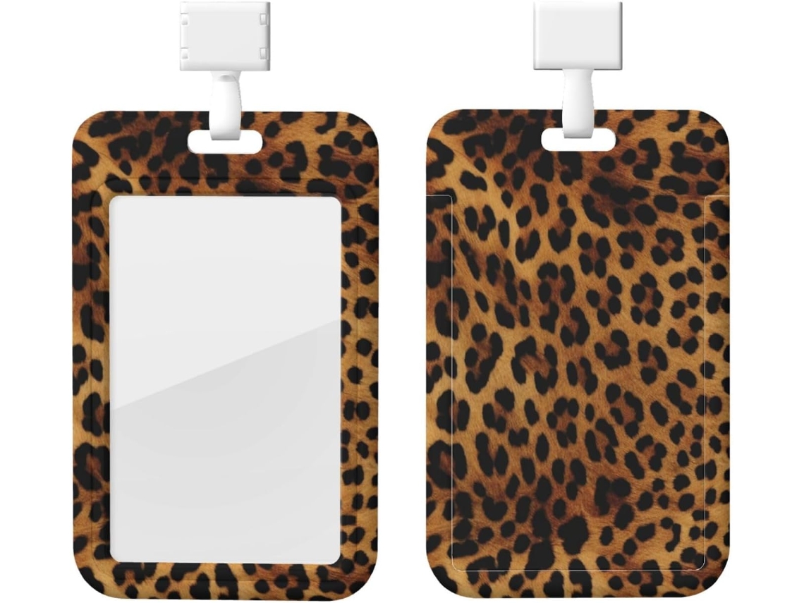 Suporte para Crachá com Cordão, Suporte para Crachá em Plástico Impermeável com Estampa de Leopardo, Crachá Vertical Retrátil