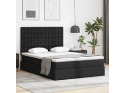 Vidaxl Cama Com Arrumação E Led Preto 140 X 190 Cm Couro Sintético