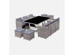 Conjunto De Jardim Com Mesa Em Tecido De Resina Com 10 Cadeirões, Tons De Cinza E Cinza Manchado