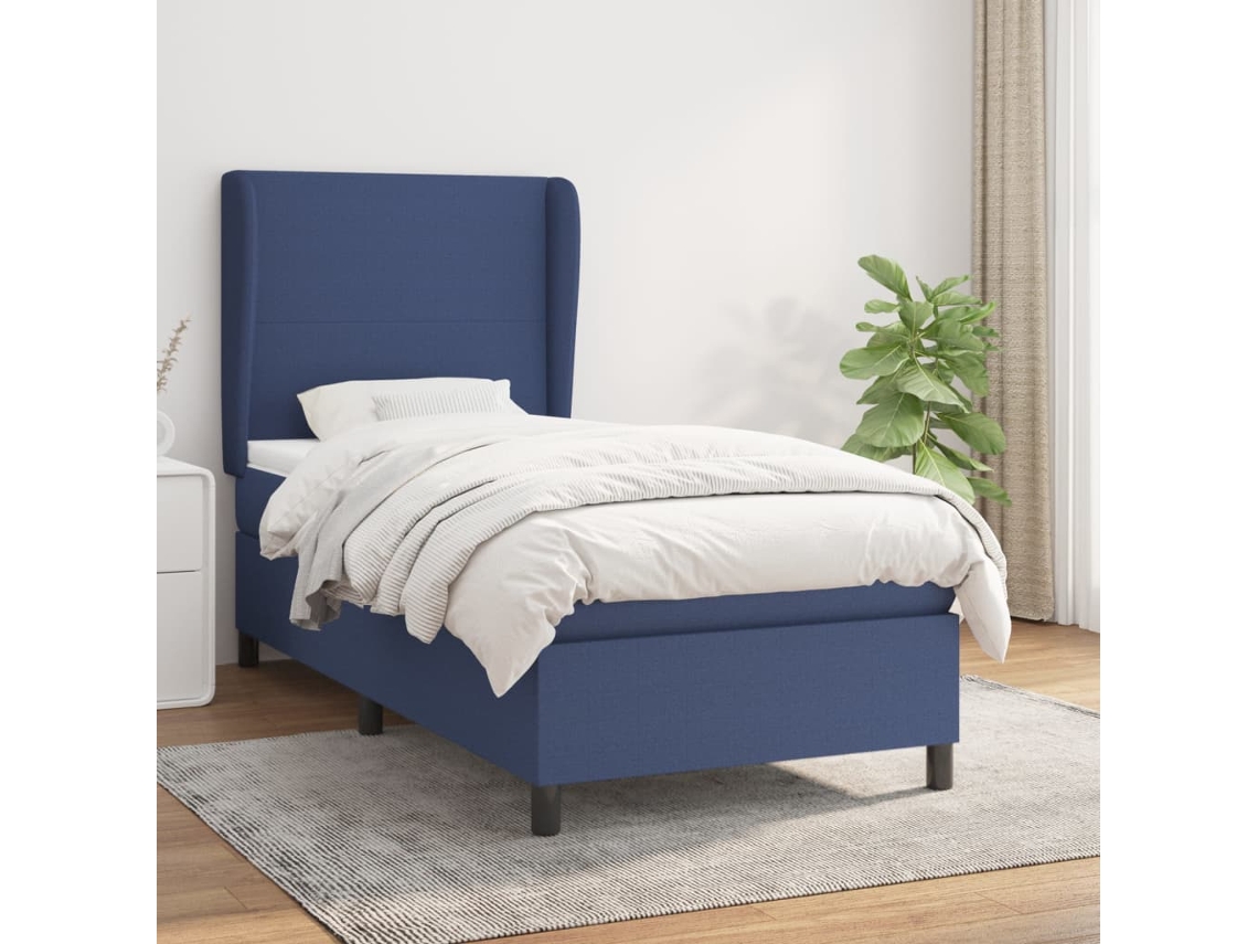 Vidaxl Cama Com Molas/colchão 90x200 Cm Tecido Azul