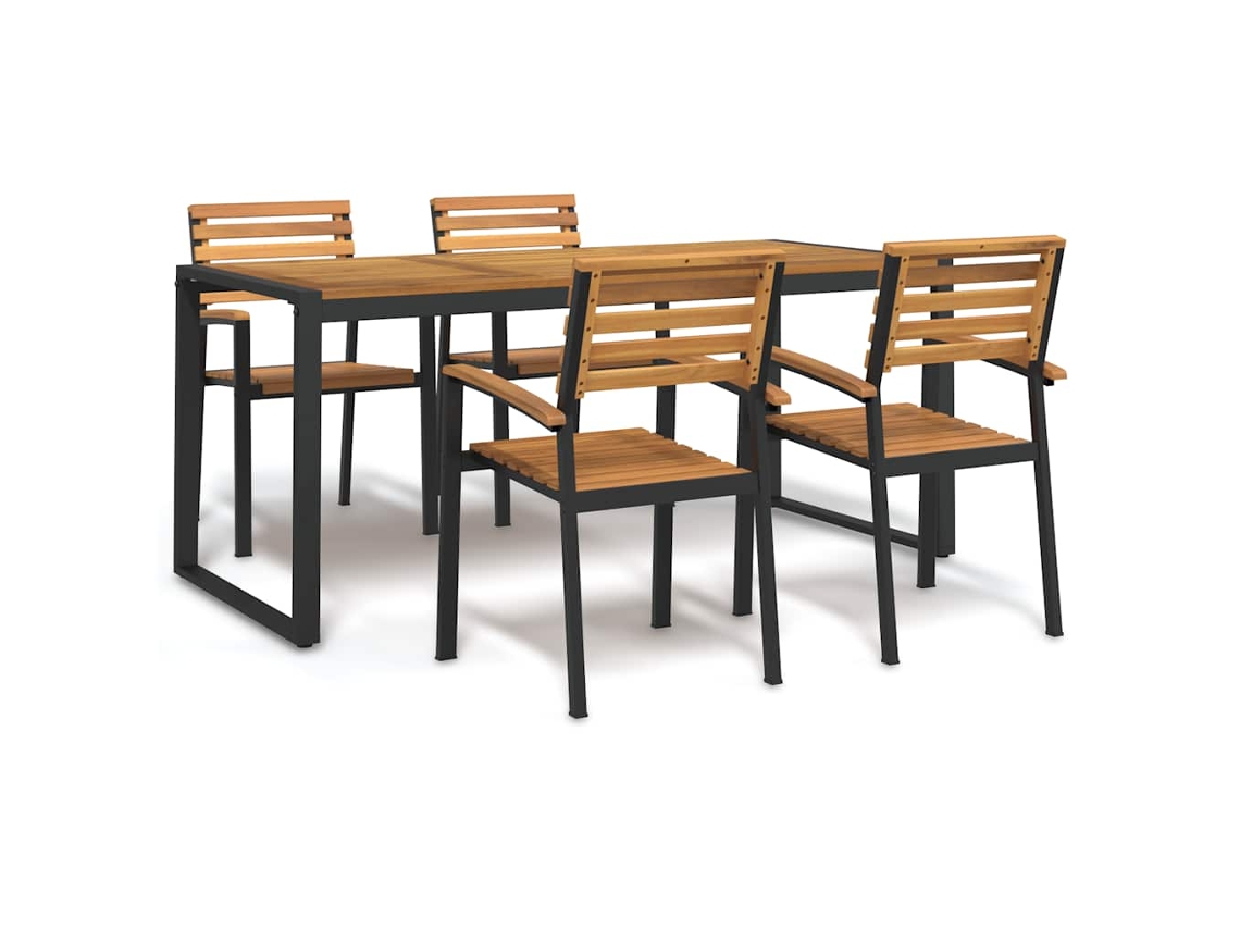 Vidaxl Conj. Jantar P/ Jardim 5 Pcs Madeira De Acácia Maciça E Metal