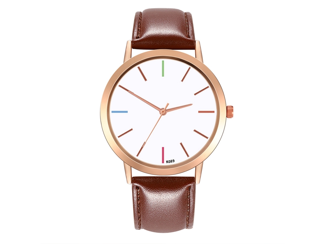 Relógio de Pulso Feminino Estiloso com Pulseira de Couro Marrom Escuro Quarts
