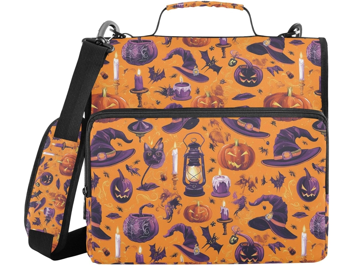 Pasta Organizadora De Halloween Com Estampa Abóbora Feita Bruxa, Com Zíper E Alça De Ombro, Impermeável, 3, 8cm 1, 5 Polegadas