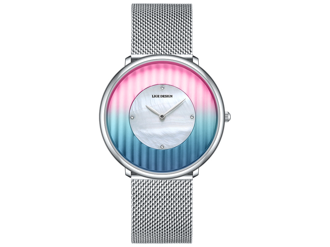 Relógio Feminino De Quartzo Ultrafino E À Prova D'água Com Pulseira De Malha Simples (rosa E Azul).