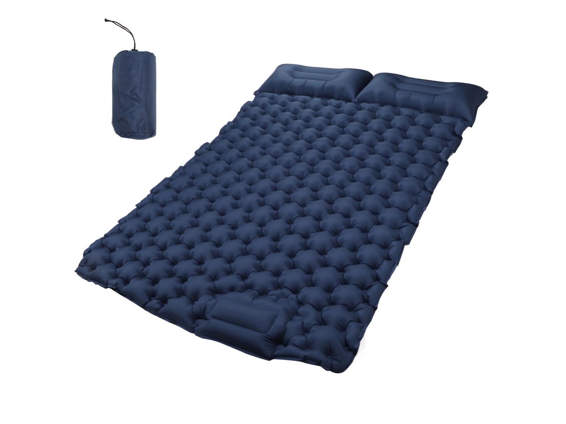 Colchón Inflable Doble para Camping Con Almohada Diseño Ergonómico Impermeable Nylon Azul Marino