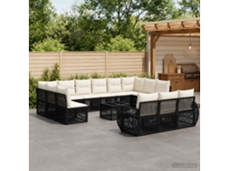 Vidaxl Conjunto De Sofá De Jardim 14 Unid. Preto E Branco Creme