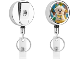 Porta Crachá Retrátil Com Pingente De Cachorrinho Maltês, Moderno E Resistente, Em Metal, Com Cordão De Nylon De 68cm