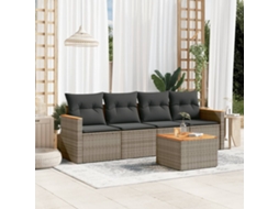 5 Pcs Conjunto Sofás De Jardim C/ Almofadões Vime Pe Cinza Dkd Home Decor