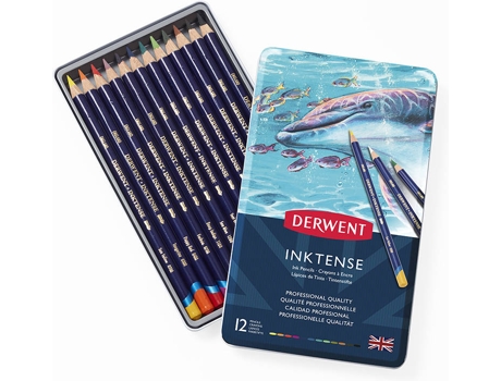 Lápis de Cor Aqua Inktense, 24 Cores, Caixa de Metal