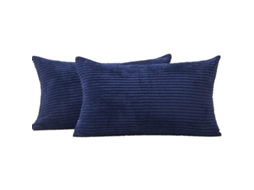 Fronhas Para Encosto, Pacote Com 2, Decorativas, Listradas, De Veludo Cotelê, Retangulares, Capas De Almofada Oblongas Para Sofá - 30 X 50 Cm, Azul Ma
