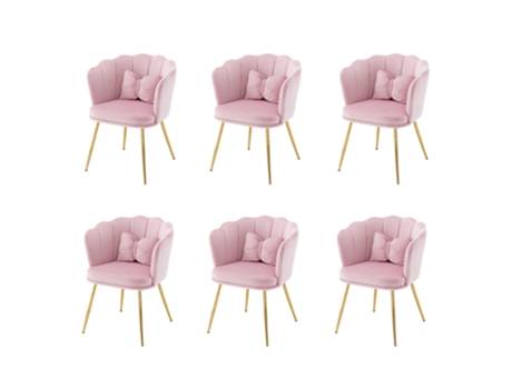 Conjunto De 6 Cadeiras Em Veludo Com Encosto Em Forma De Pétala Pés Em Metal Dourado Rosa Mobrio