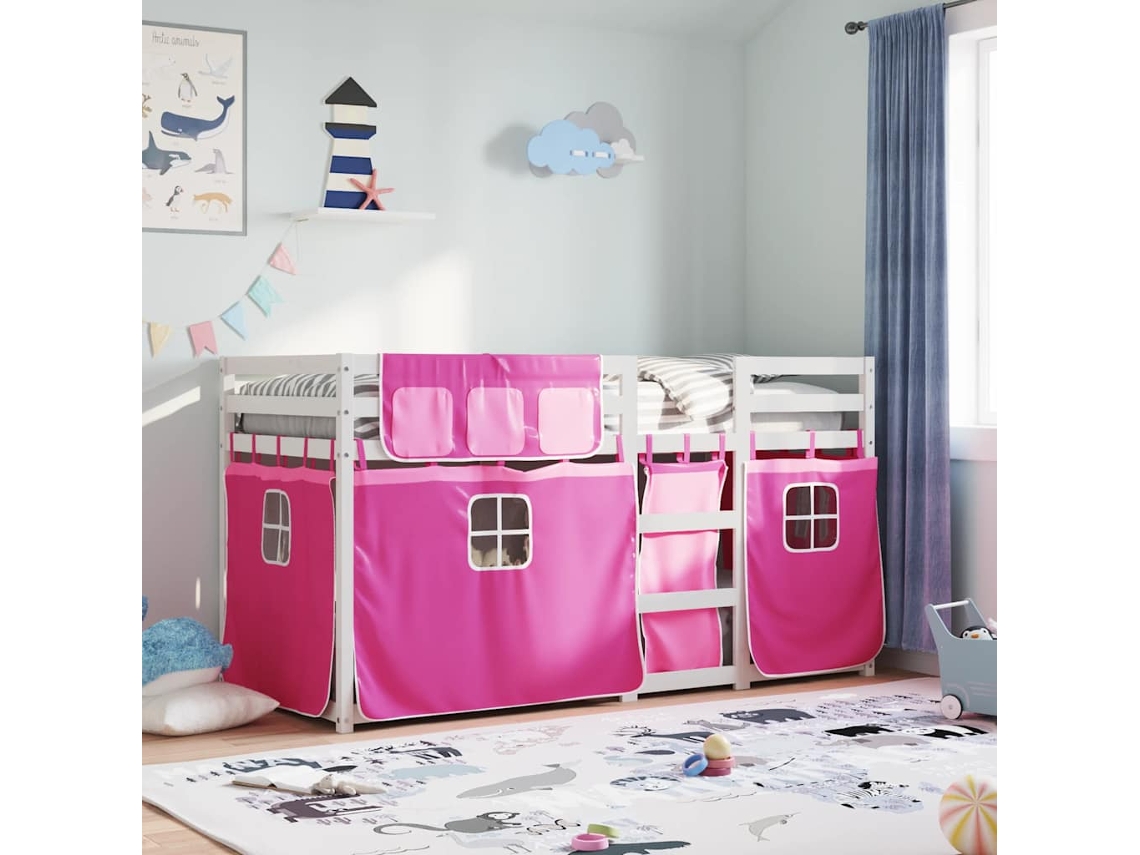 Beliche Com Cortinas 90x190 Cm Madeira De Pinho Maciça Rosa