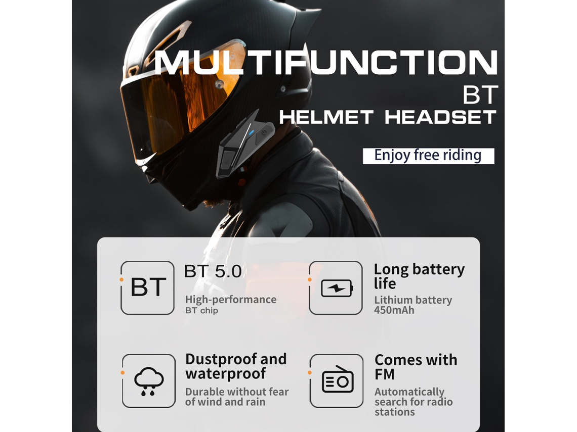 Aetheria fone de Ouvido para Capacete Moto Bt5.0 À Prova D'água Redução de Ruído Chamada Automática Rádio Fm