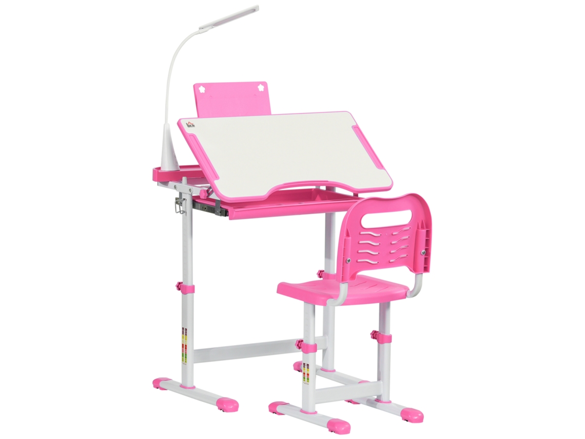 Secretária Infantil Rosa com Altura Ajustável, Mesa Inclinável e Lâmpada | S/MARCA