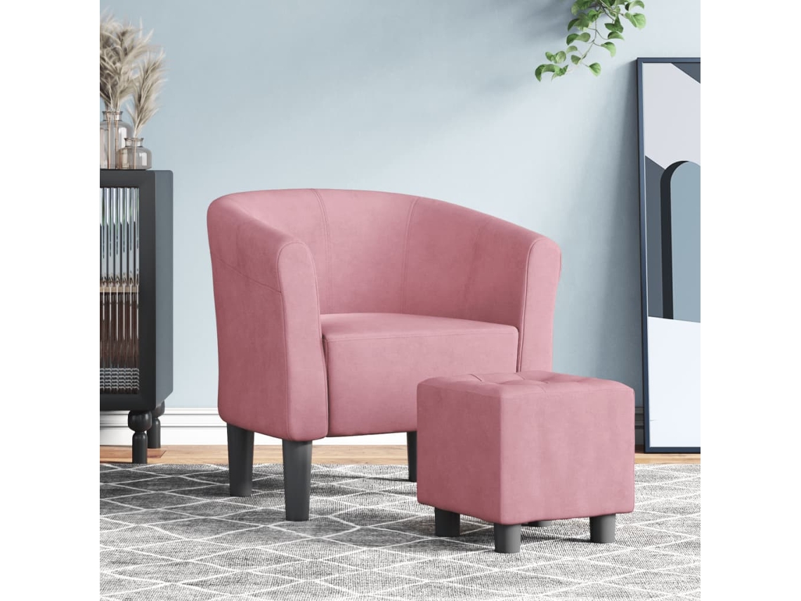 Vidaxl Poltrona Com Apoio De Pés Veludo Rosa
