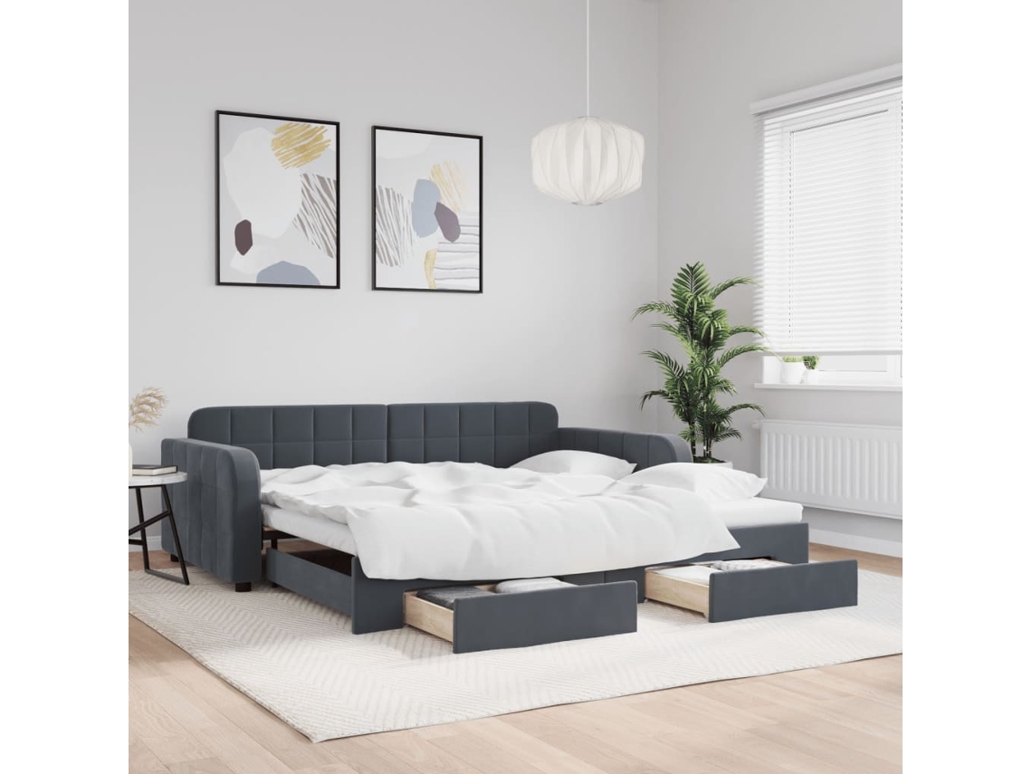 Vidaxl Sofá-cama C/ Gavetão E Gavetas 100x200cm Veludo Cinzento-escuro