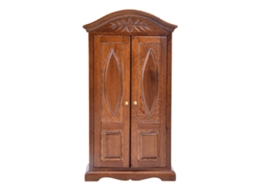 Mali guarda roupa Miniatura de Madeira Vintage 1:12 para Casa de Bonecas Porta Dupla Marrom