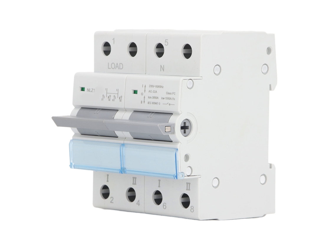 Interruptor de Transferência Manual Dual de Potência 230VAC 2 Polos 63A para Din Rail com Interbloqueio Unilateral S/MARCA