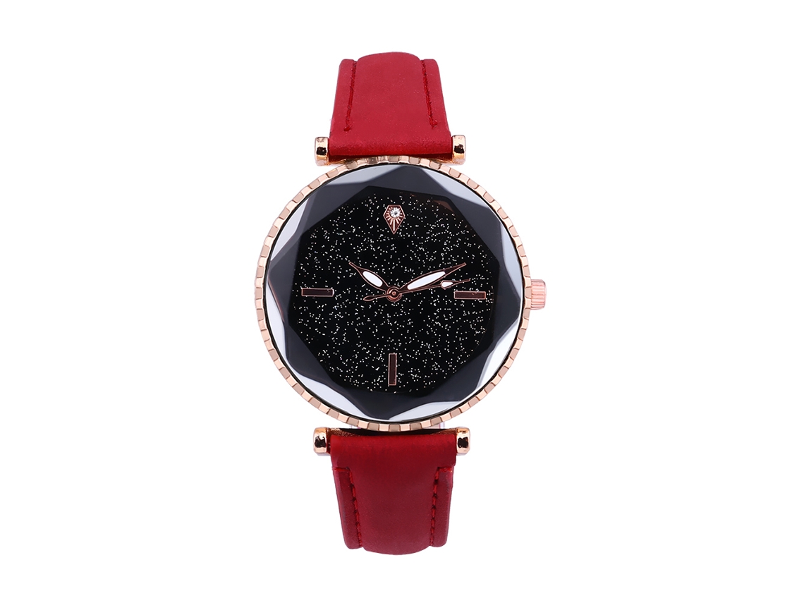 Relógio de quartzo unissex com mostrador redondo, estilo casual elegante para homens e mulheres, vermelho.