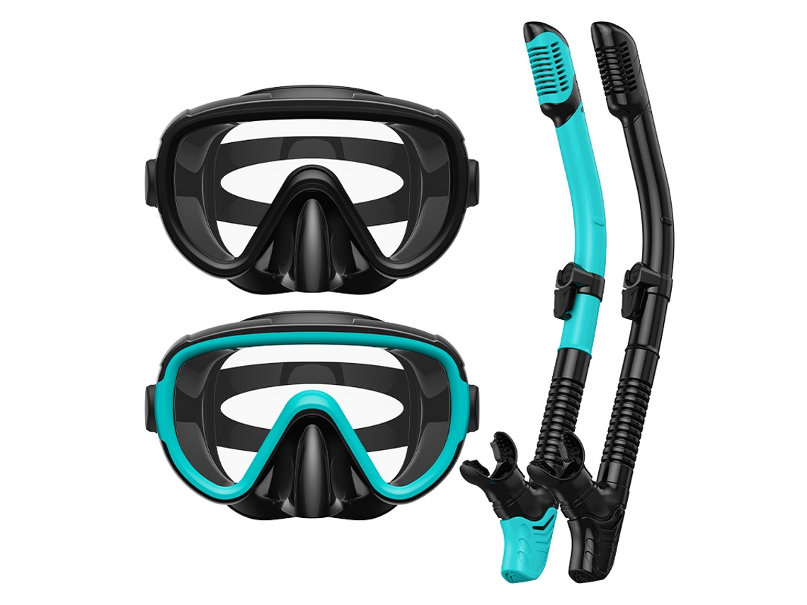 Conjunto de máscara de snorkel antidrogas Czhhmart com tubo seco, 2 unidades. Verde-preto