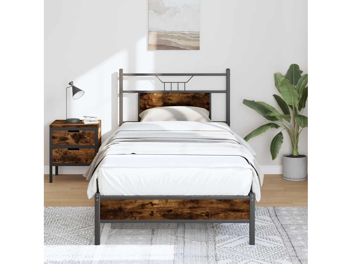 Vidaxl Estrutura Cama S/ Colchão Derivados de Madeira Carvalho Fumado