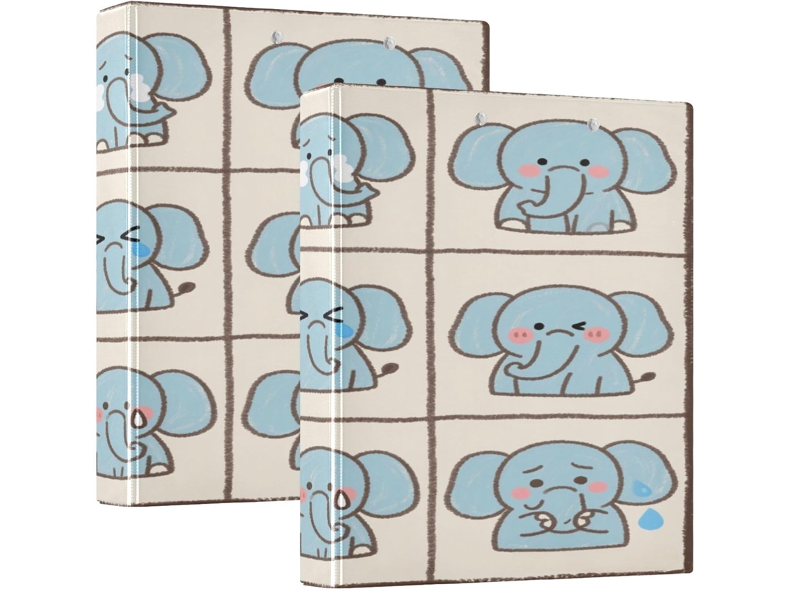 Pasta escolar com estampa de elefante azul, desenho animado, 3,8 cm, 1,5 polegadas, 3 argolas com sacos, camada rígida, 1 2