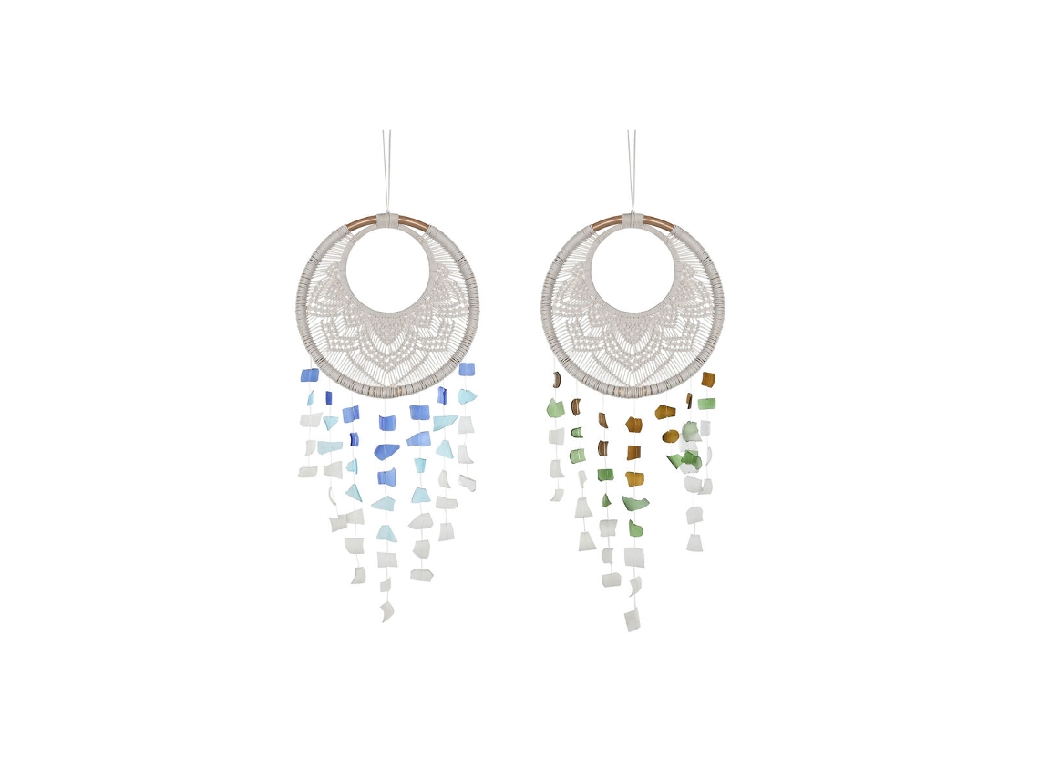 Decoração suspensa de macramê Boho azul branco marrom Home Esprit (2 unidades) (12 unidades)
