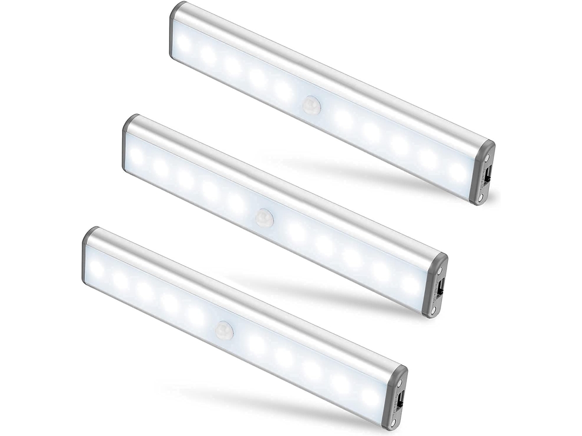 Conjunto de 3 Luzes Led 10 Leds Cada, Sem Fio, Carregamento Usb, Ímã e com Sensor de Movimento BRILVIBERA