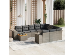 Vidaxl 11 Pcs Conjunto Sofás De Jardim C/ Almofadões Vime Pe Cinzento