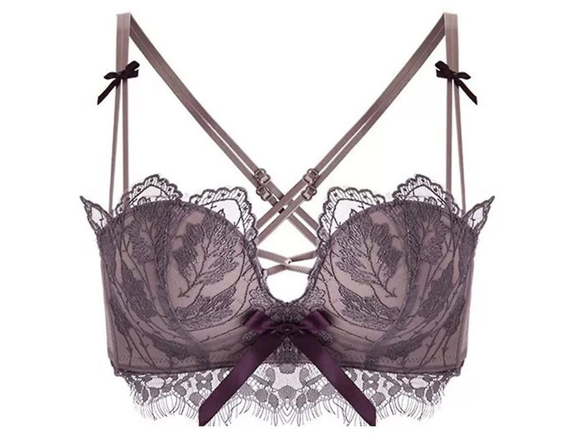 Bralette Sexy De Encaje Floral Sin Armazón De Acero Suave Con Relleno Y Soporte Sin Costuras Para Mujer Púrpura 36