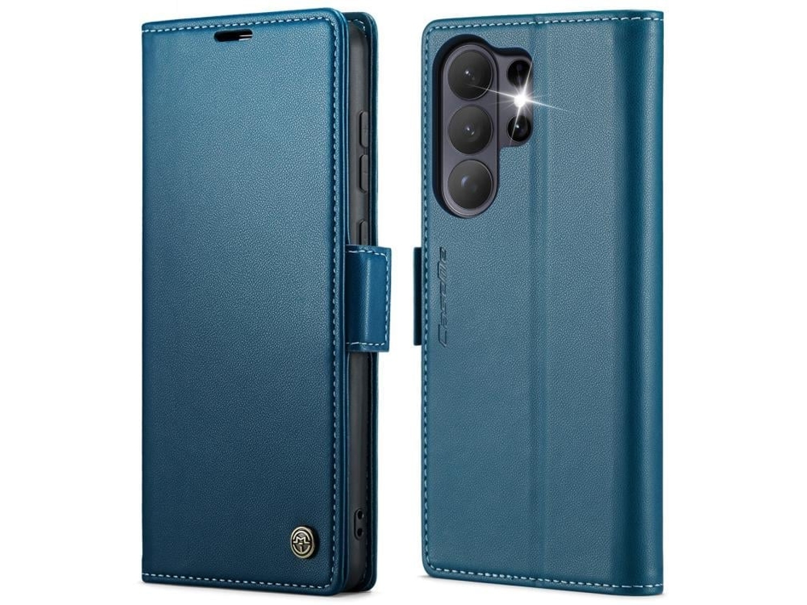 Capa Para Samsung Galaxy S26 Ultra 5g De Couro Com Fecho Borboleta Textura De Lichia E Proteção Rfid Antirroubo Azul