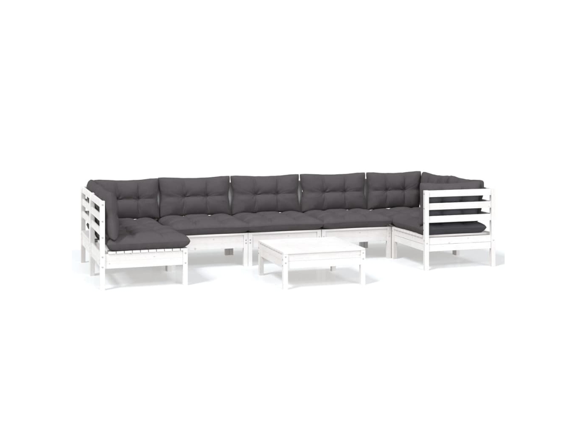 Conjunto de 8 Garden Lounge com Almofadões Pinho Branco MAISON EXCLUSIVE
