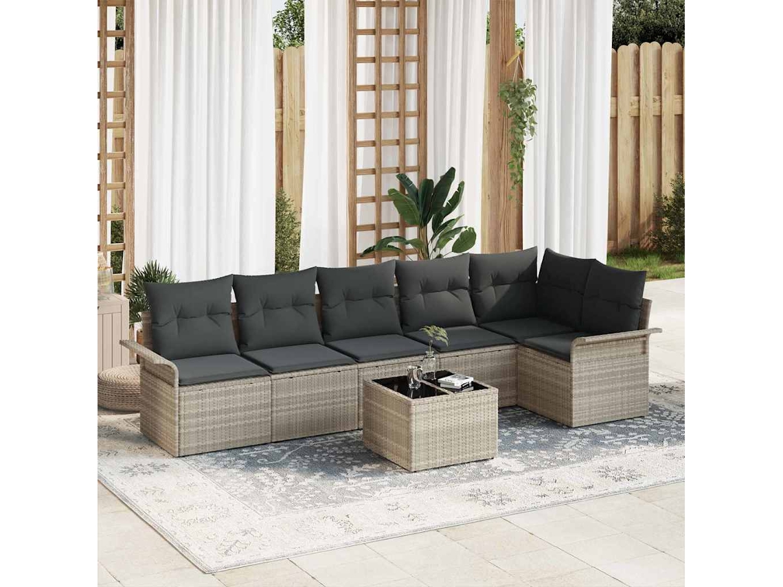 Vidaxl Conjunto De Sofá De Jardim 7 Unid. Cinzento-claro Vime Pe