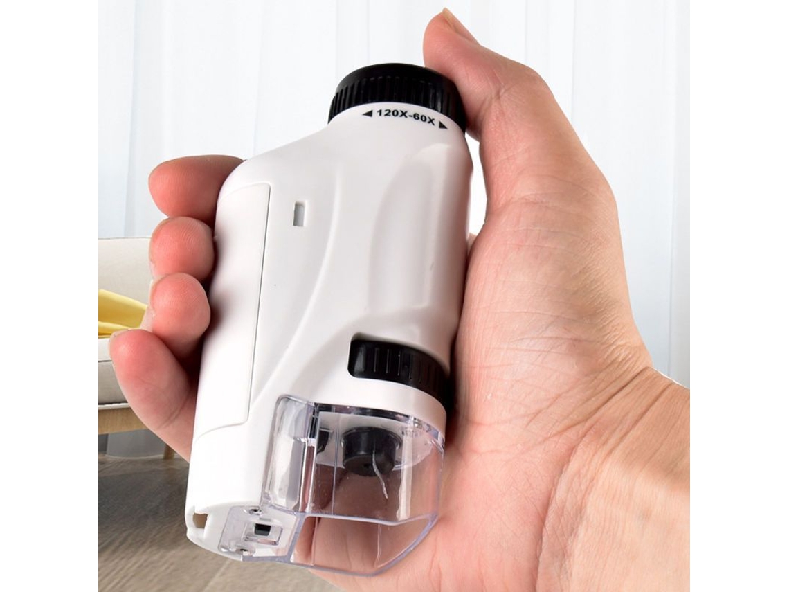 Microscópio de Bolso Mini Microscópio Mão com Led, Portátil, Compacto, Branco, para Uso Externo, Infantil BRILVIBERA
