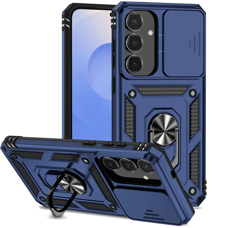 (azul, Galaxy S24) Capa Para Celular Com Suporte Magnético Para Carro E Protetor Deslizante Para A Lente Da Câmera.