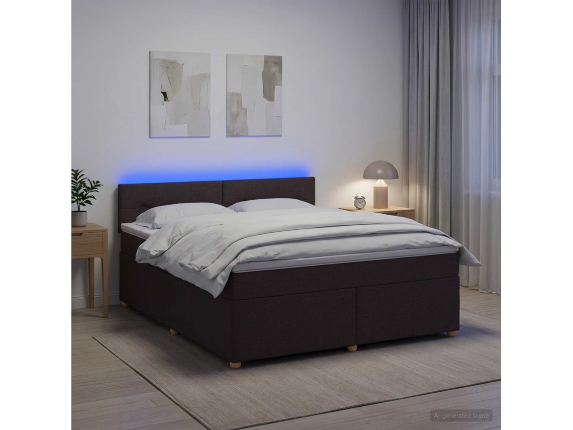 Vidaxl Cama Box Spring Com Colchão Marrom Escuro 140 X 190 Cm Tecido