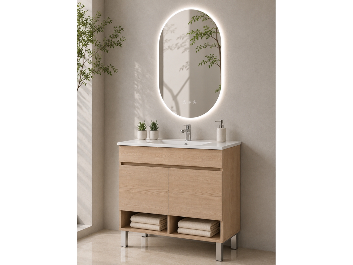 Móvel De Casa De Banho Com Pés Com Lavatório Extraplano Origenbath Nebari Sem Espelho 60x45 Cm Estepa
