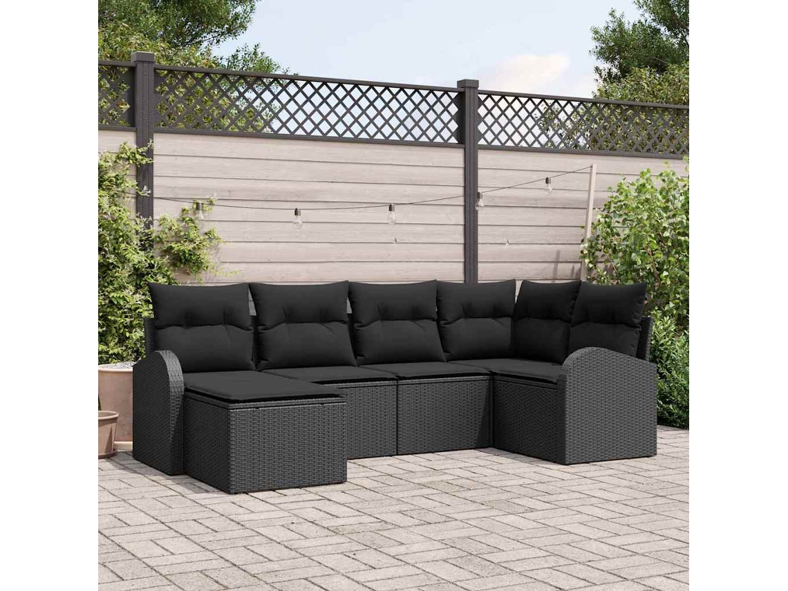 Vidaxl Conjunto De Sofás 6 Unid. Preto Vime Pe