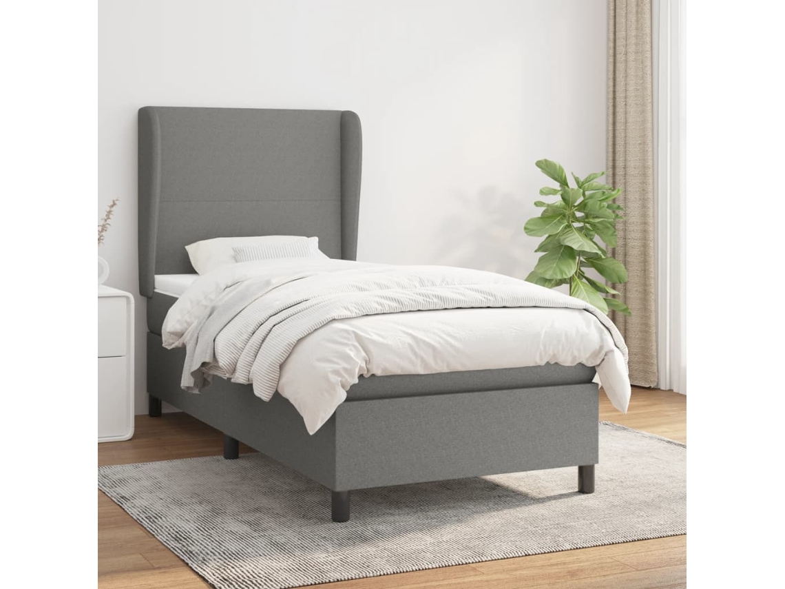 Cama Com Molas/colchão 90x200 Cm Tecido Cinzento-escuro