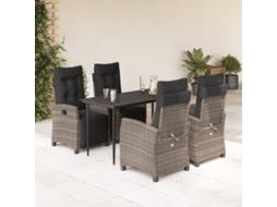 Vidaxl 5 Pcs Conjunto De Jantar P/ Jardim C/ Almofadões Vime Pe Cinza