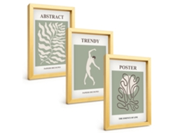 Composição De Quadros Padrões De Plantas Verdes De Matisse Espelharte (3 Peças 20x30 Cm)