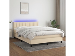 Cama Box Spring C/ Colchão E Led 140x200 Cm Tecido Cor Creme