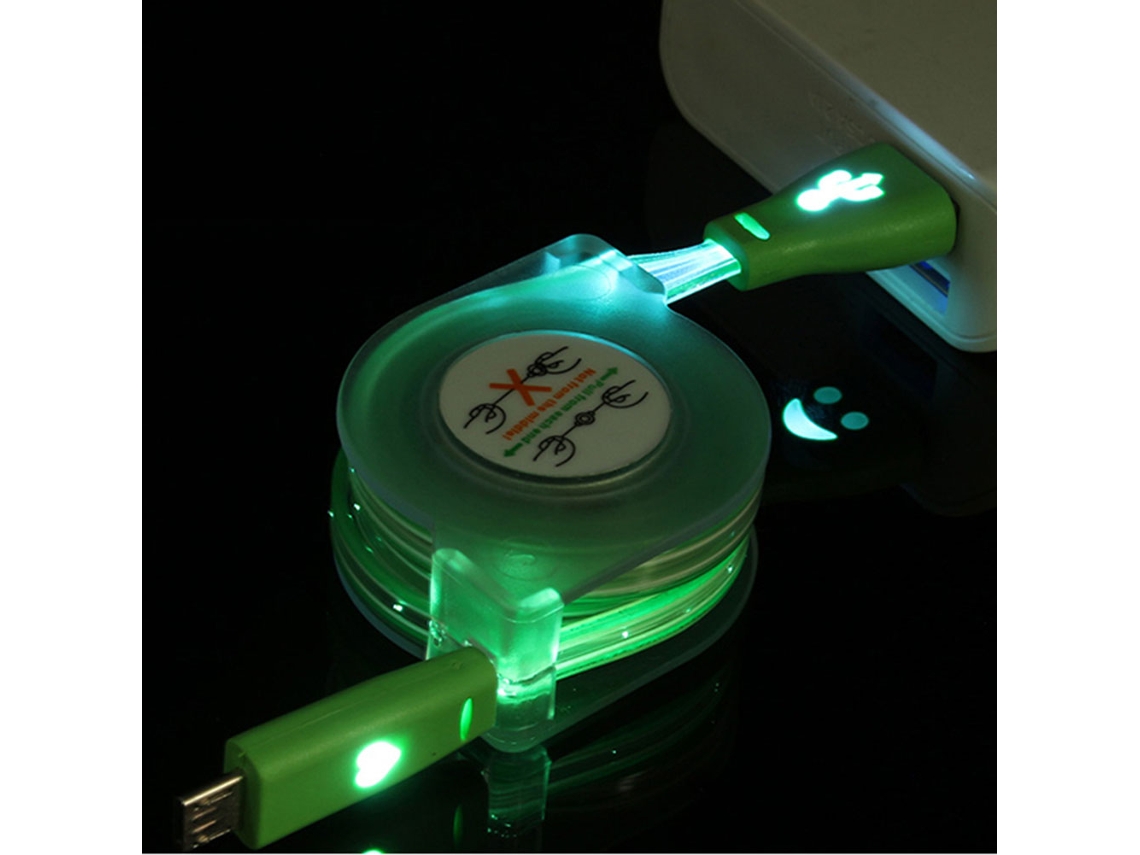 Cabo de dados retrátil USB verde com sorriso EOOCOO
