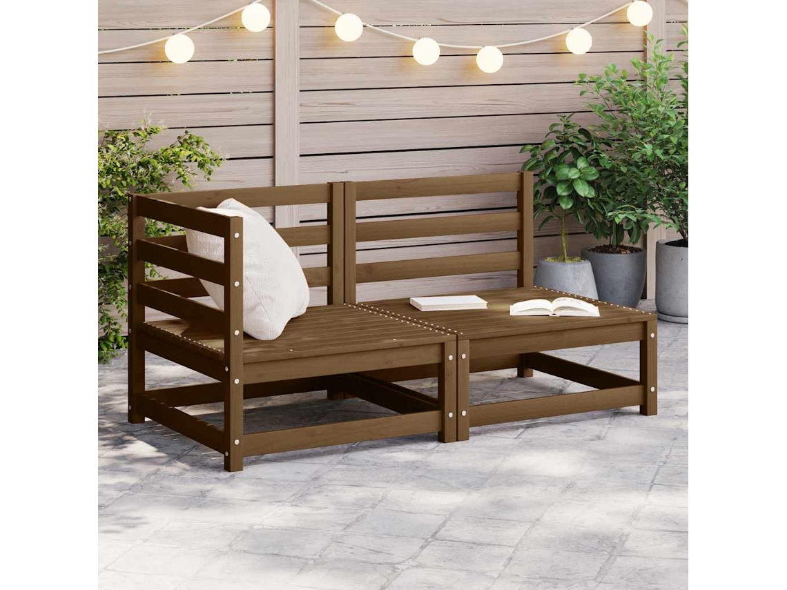 Vidaxl 2 Pcs Conjunto Lounge De Jardim Pinho Maciço Castanho Mel
