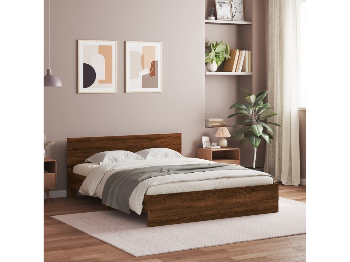 Estrutura De Cama Com Cabeceira 140x190 Cm Carvalho Castanho