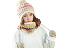 Rebe-set Gorro Bufanda Tejido Para Mujer Caliente Grueso Ganchillo Con Pompones Para Ski Snowboard Outdoor