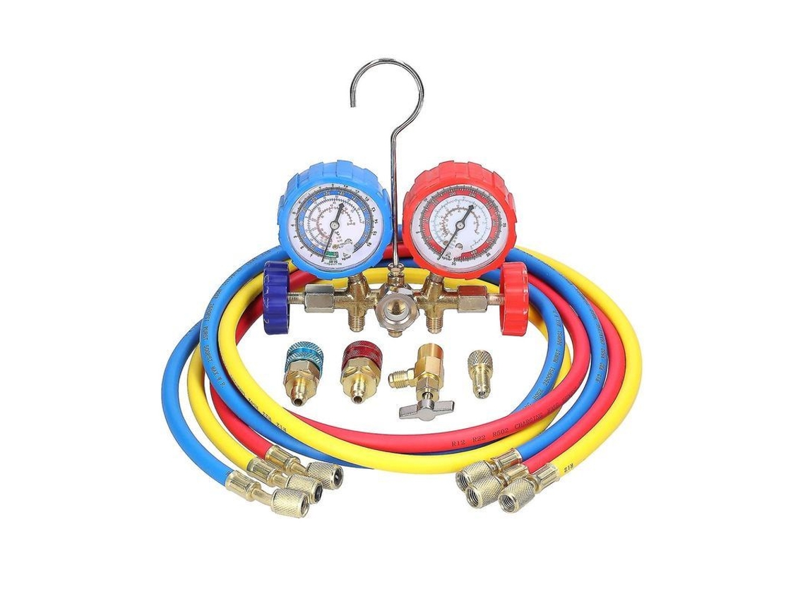 2026 conjunto de Manômetros de Válvula Dupla de Latão para Ar Condicionado com Mangueiras 5ft Adaptadores R12 R22 R134a R502