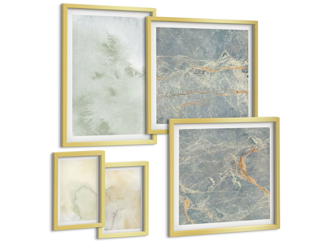 Composição De Quadros Cidades À Noite, Arranha-céus, Luzes Moldura Dourada Pinturas De Quarto Espelharte (conjunto De 5 Imagens)