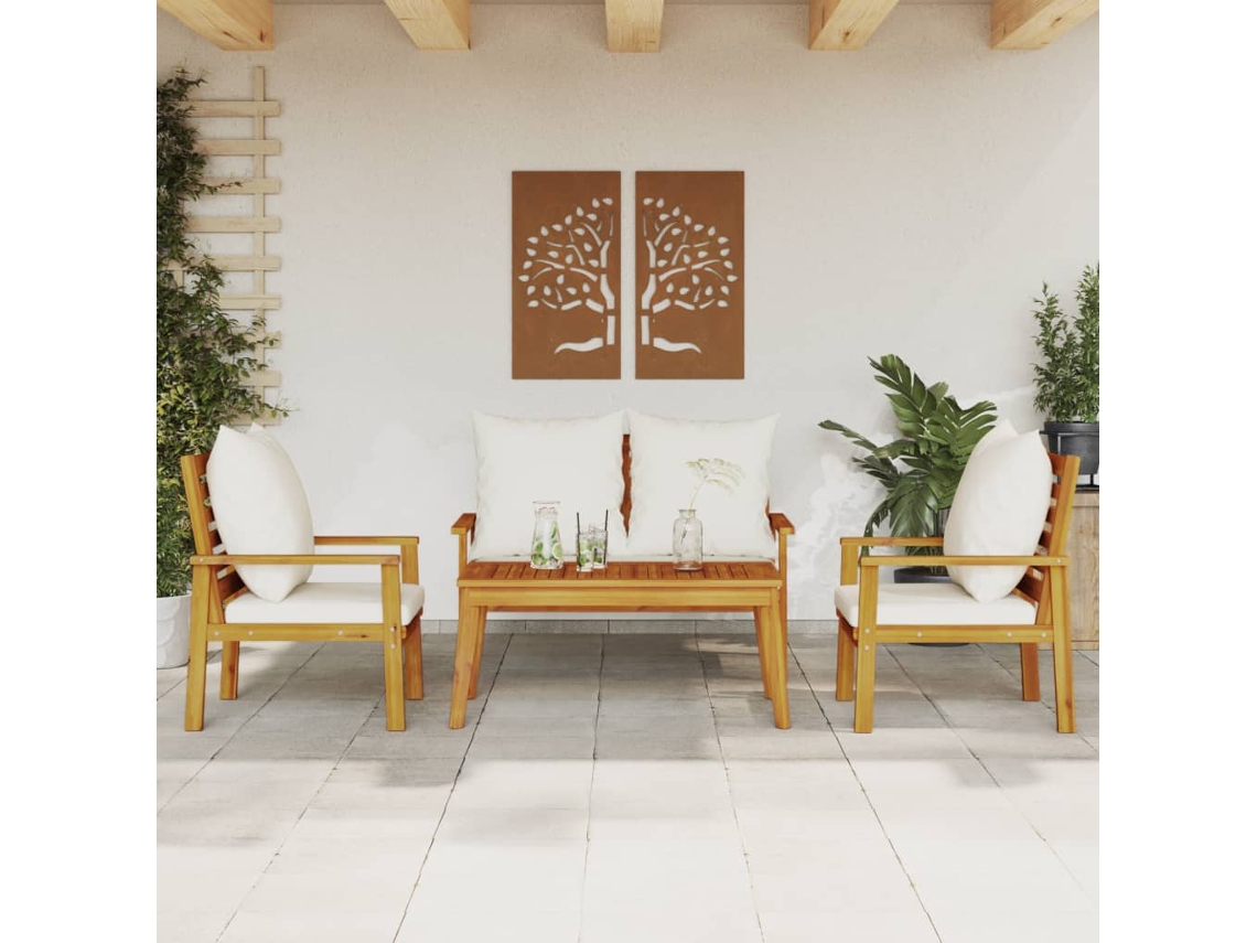 Vidaxl 4 Pcs Conjunto Lounge de Jardim com Almofadões Acácia Maciça